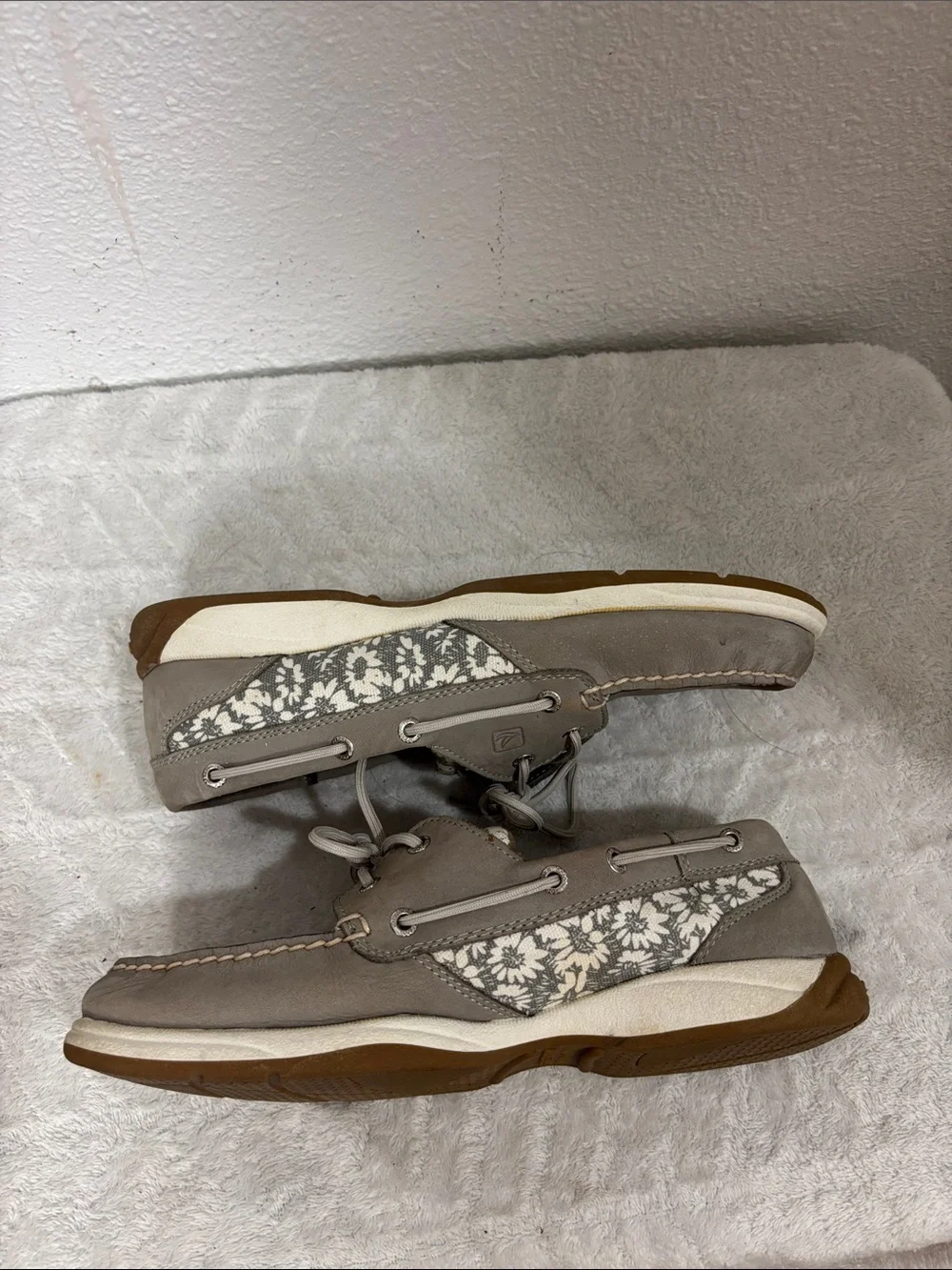 Sperry Top-Sider Women’s 8.5M Gray Leather Floral Boat Shoes Comfort Loafers